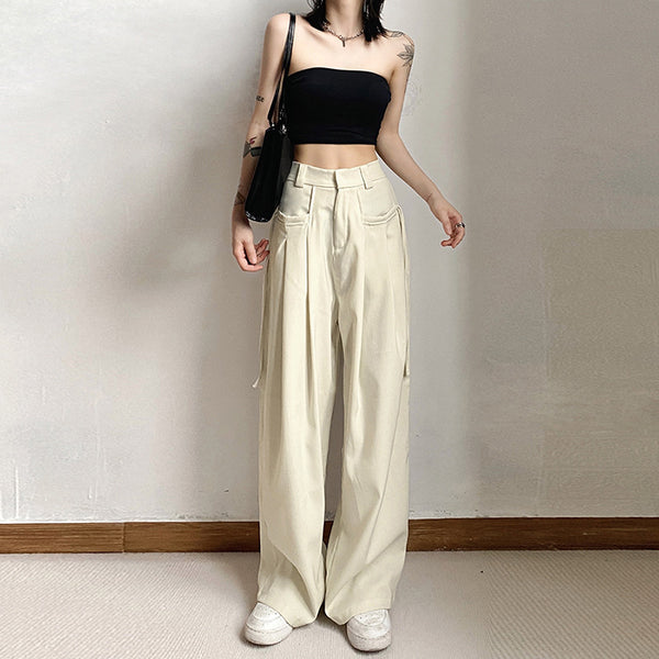 Solid Color High Waist Street Fashion Loose Casual Straight Jogging Pants