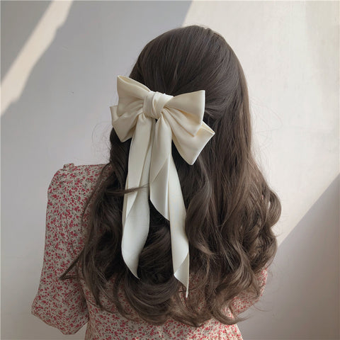 Oversized White Bow Hairpin Top Clip Sweet Hair Accessory