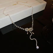 Zircon crystal panel butterfly fringe pearl necklace