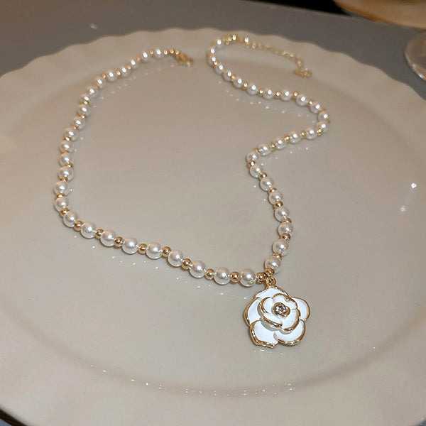 Diamond Flower Pearl Necklace Trend Fashion Clavicle Chain