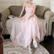 V-neck large swing high waist solid color dress