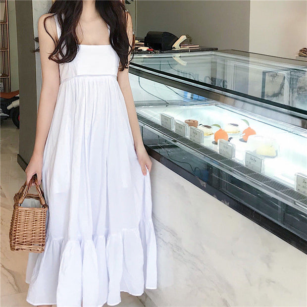 Open back square neck sweet a-line dress