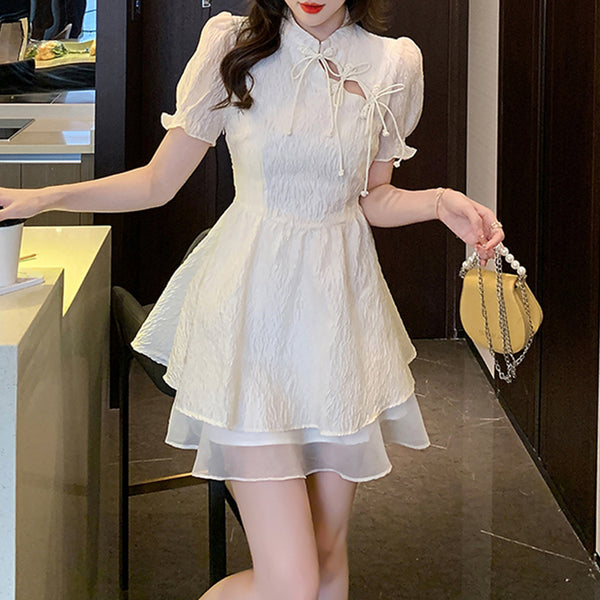Improved Qipao Apricot Buckle Backless Elegant Dress