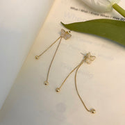 Retro long tassel butterfly stud earrings simple and sweet back hanging earrings