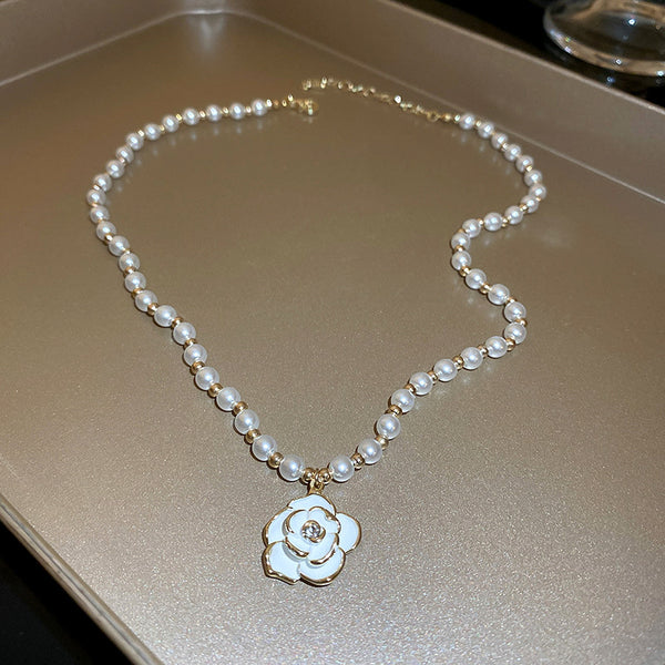 Diamond Flower Pearl Necklace Trend Fashion Clavicle Chain