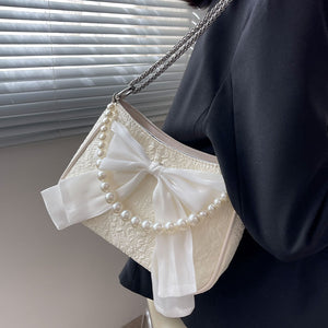 Design Bow Pearl Chain One Shoulder Crossbody Bag