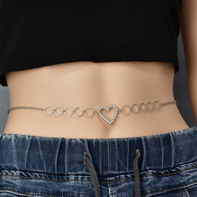 Simple Sexy Peach Heart Geometric Circle Diamond Heart Waist Chain