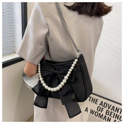 Design bow pearl chain one shoulder crossbody bag
