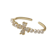 Simple ring zircon pearl flower open ring