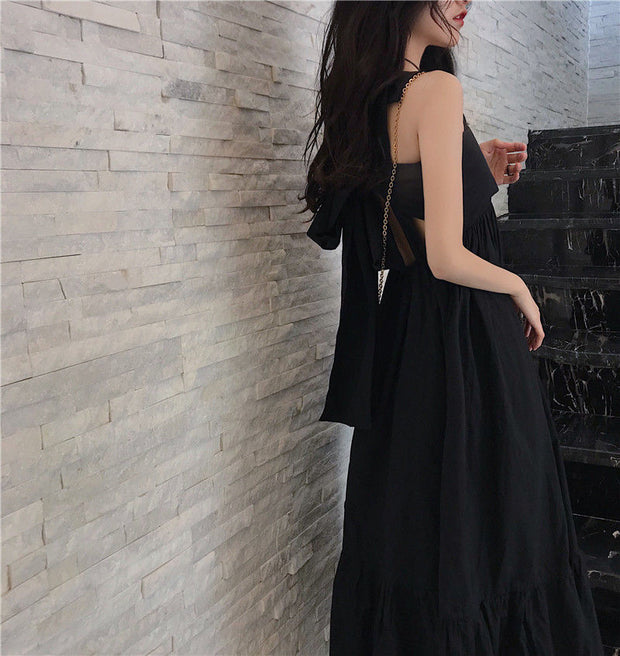 Open back square neck sweet a-line dress