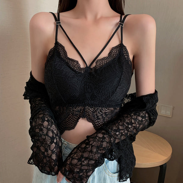 V-Neck Sexy Lace Sling Cropped Top