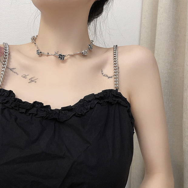 Vintage punk trend rose necklace