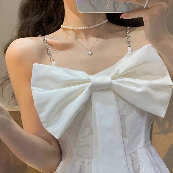 French Temperament Bowknot Suspender Dress