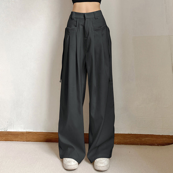 Solid Color High Waist Street Fashion Loose Casual Straight Jogging Pants