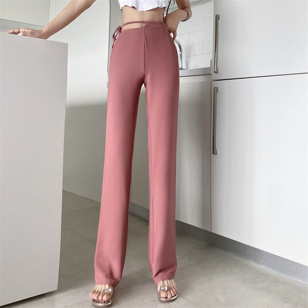Solid color suit slit pants high waist wide leg pants