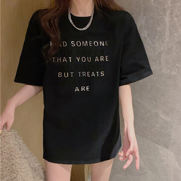 Three-dimensional letters short-sleeved t-shirt top