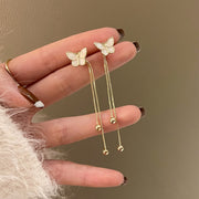 Retro long tassel butterfly stud earrings simple and sweet back hanging earrings