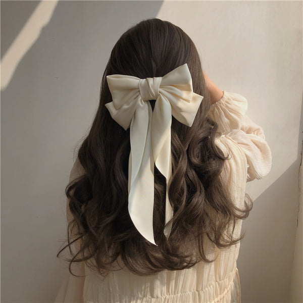 Oversized White Bow Hairpin Top Clip Sweet Hair Accessory