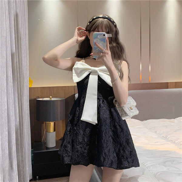 French Temperament Bowknot Suspender Dress
