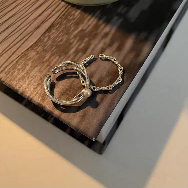 Vintage Personality Simple Metal Pearl Ring