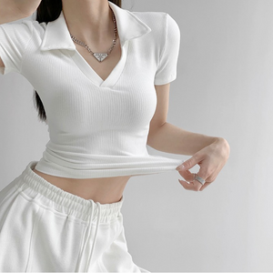 Women'S Retro Sexy V-Neck Slim Polo Shirt Knitted Top