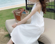 Summer sexy backless white halter dress