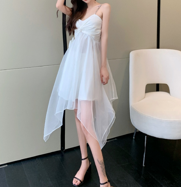 Summer French Super Fairy Sling Design Mesh Fairy Sweet Cocktail Dress