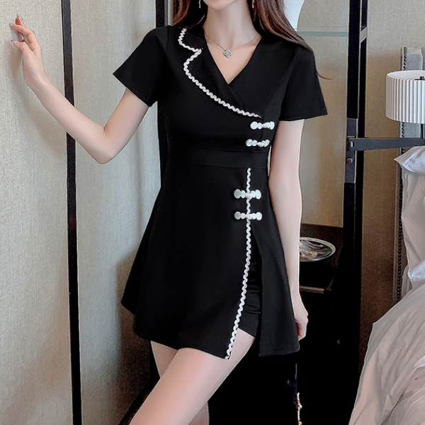 Two-Piece Suit Collar Elegant Dress And Shorts
