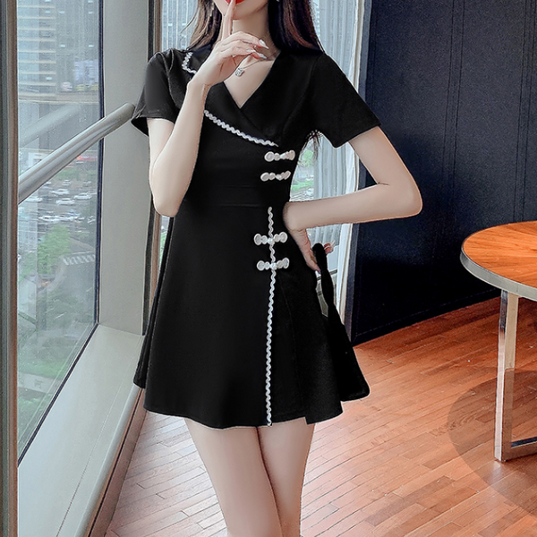 Two-Piece Suit Collar Elegant Dress And Shorts