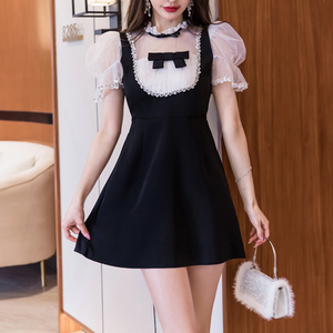 Exquisite Hand-Studded Diamond Palace Style Short-Sleeved Dress