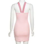 Solid color slim high waist open back sexy open back dress